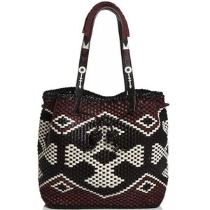 Tory Burch large woven leather tote- black and white